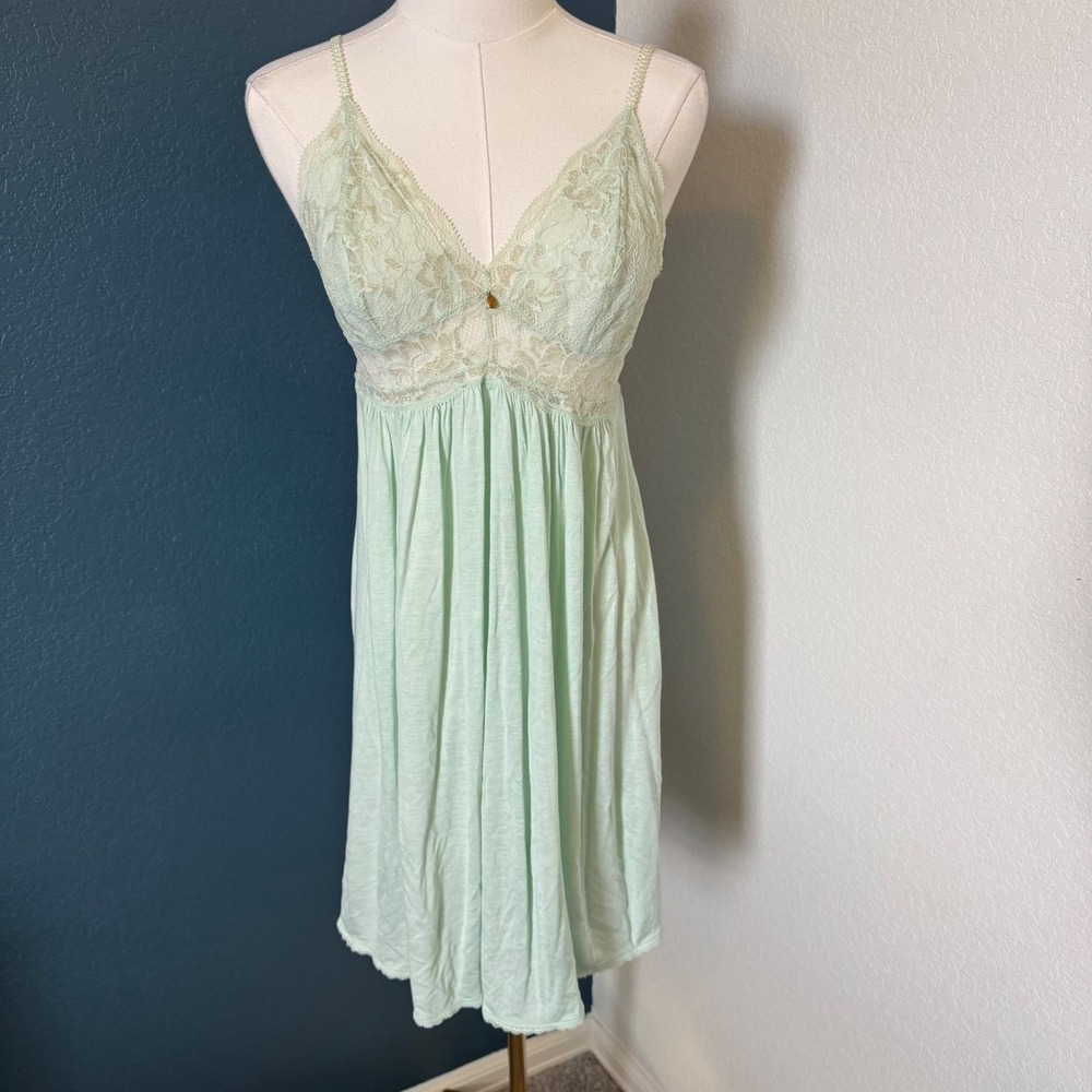 Coquette Fairycore Eberjey Lace Trim Chemise Nightgown Medium Mint Green